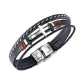 Male Genuine Leather Bracelet Fashion Jewelry Braided Wrap Multilayer Stainless Steel Clasp Leather Bracelet Bangles PH1437