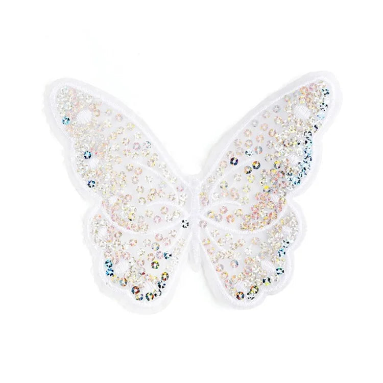 New Design White 13x17CM Clothes Applique Clothing Accessories Sequin Embroidery Butterfly Patch