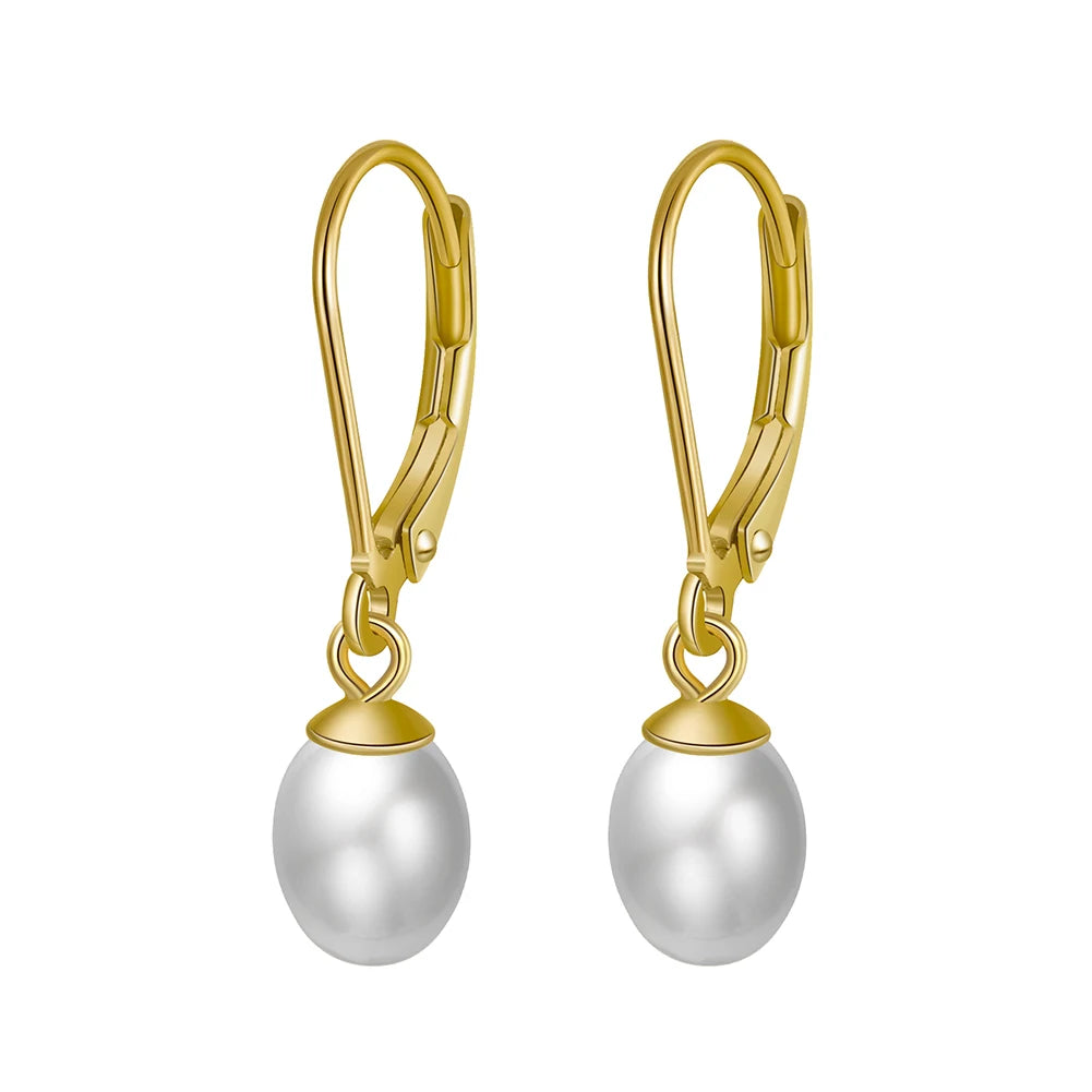 GPE13 14K Gold Genuine 925 Sterling Silver Dangle Hoop Pearl Earrings Handpicked High Quality Cultured Baroque Pearl Earrings