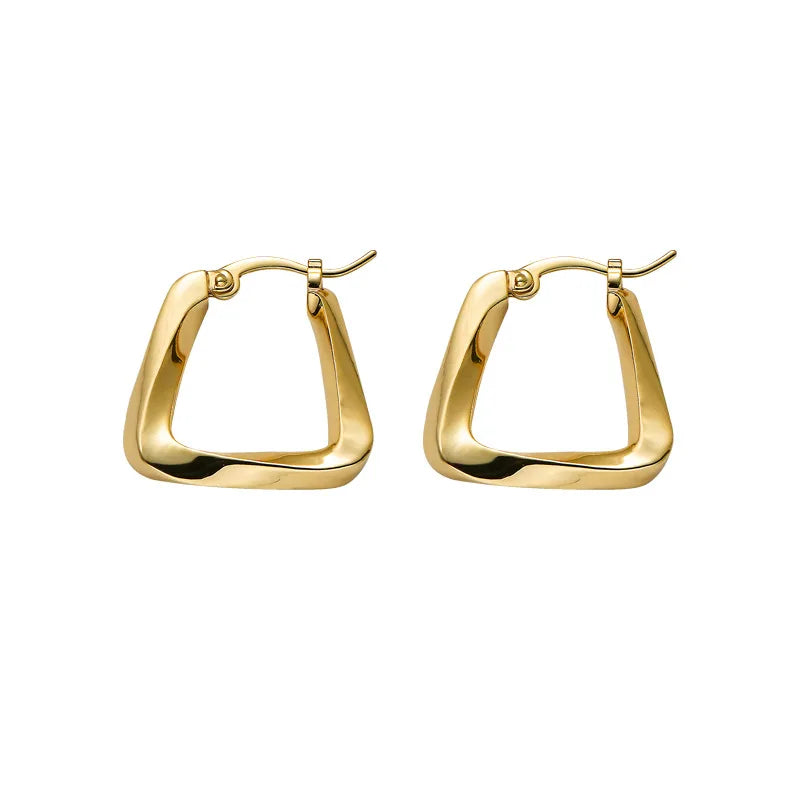 2025 Geometric Triangle Hoop Earrings Gold Plated Copper Retro Chunky Fashion Jewelry for Women