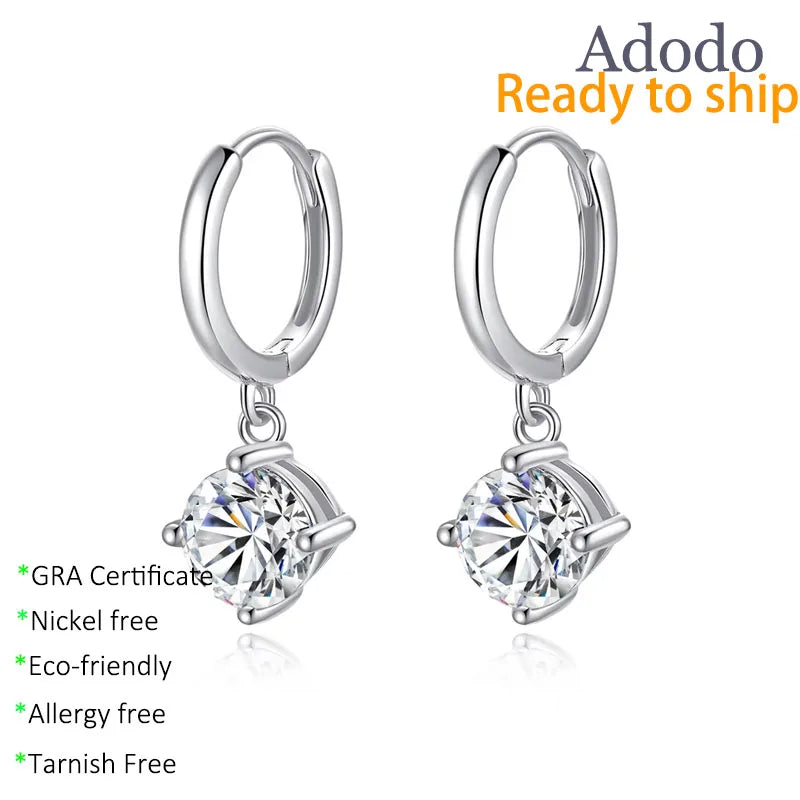 Fine 925 Silver Gold Plated Hypoallergenic Hoop Earrings Classic Round Cut 1CT VVS1 GRA Moissanite Dangle Jewelry for Women
