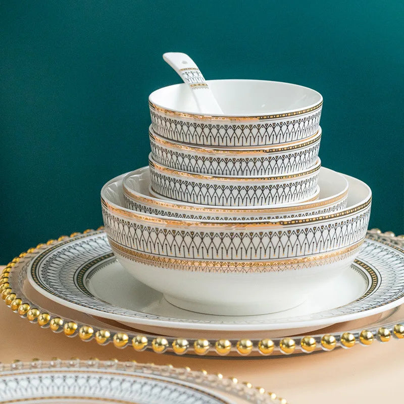 Nordic Style Luxury Ceramic Dinnerware Set Wedding Western Small Plate and Cup Soup and Coffee Utensil Dishwasher Safe