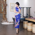 Wholesale 2023 New Spring Summer Improved Cheongsam Skirt Long Vintage Satin Printed Daily Banquet Women's Performance Clothing