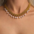 Luxury High Quality 18K Gold Plated Stainless Steel Pearl Tassel Advanced Jewelry Necklace Bracelet Set