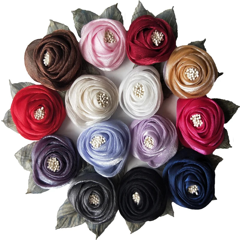 Wholesale Handmade Decorative Fabric Flowers Rolled Rose with Beads Center