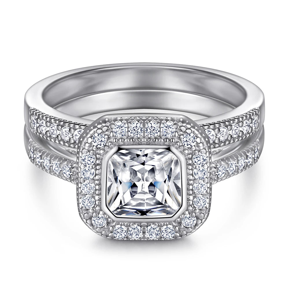 Fine Jewelry Wholesaler Sterling Silver 925 Jewelry Princess Cut Rhodium Plated White Zirconia Ring Engagement Wholesale MegaBDM