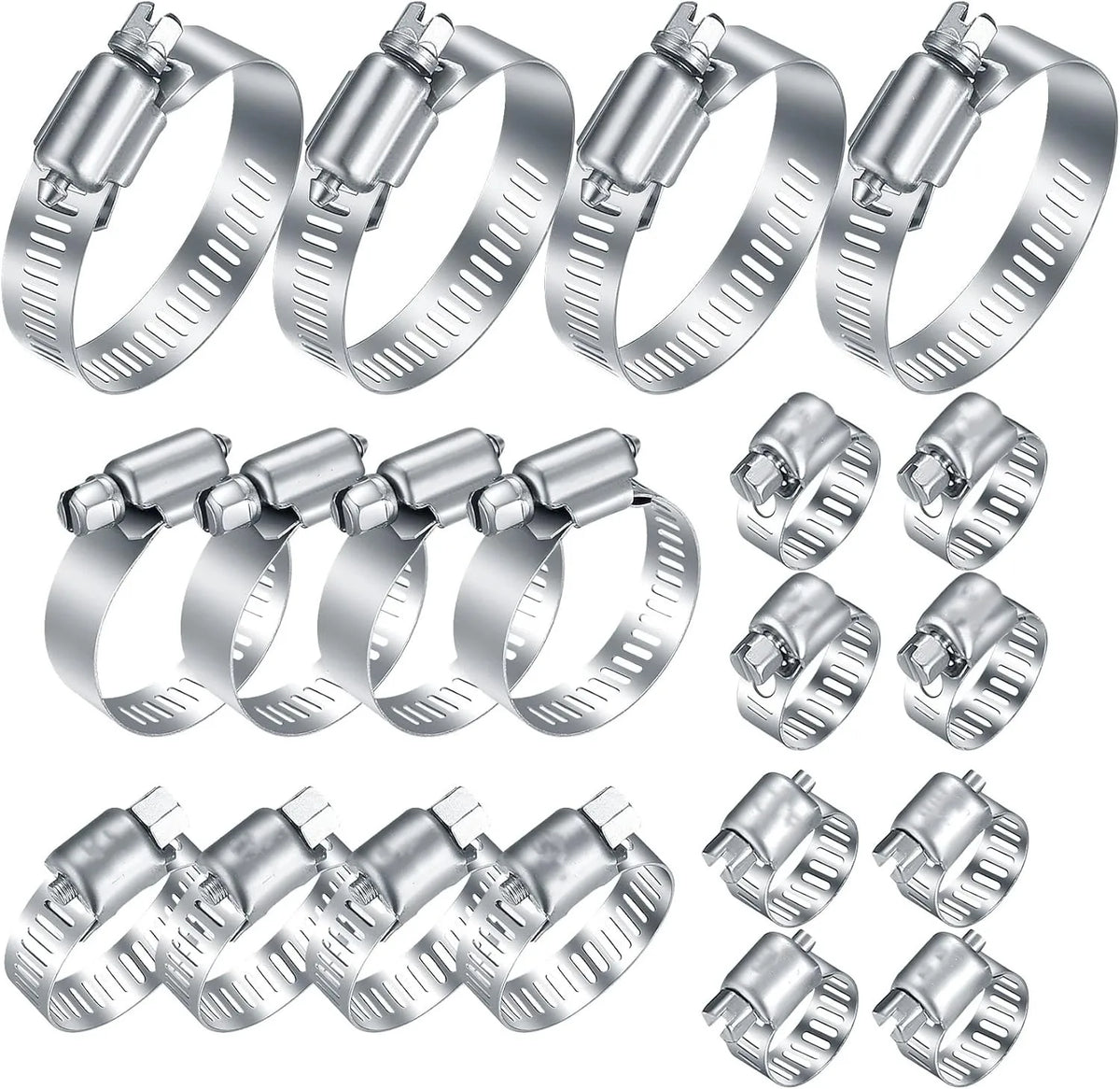 20 Pcs Hose Clamps Stainless Steel 1/4-2 in (6-51mm) Adjustable Worm Gear Pipe Hose Clamps Heavy Duty Fuel Line Hose Clamps