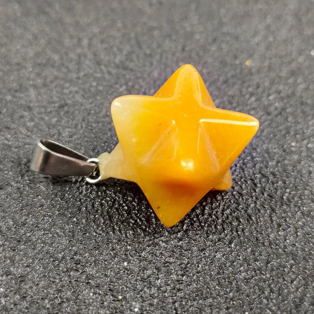 HZ Natural Yellow Jade Gemstone Crystal Quartz Merkaba Star Pendants for Gifts and Souvenir Crystal Craft Necklace Accessory