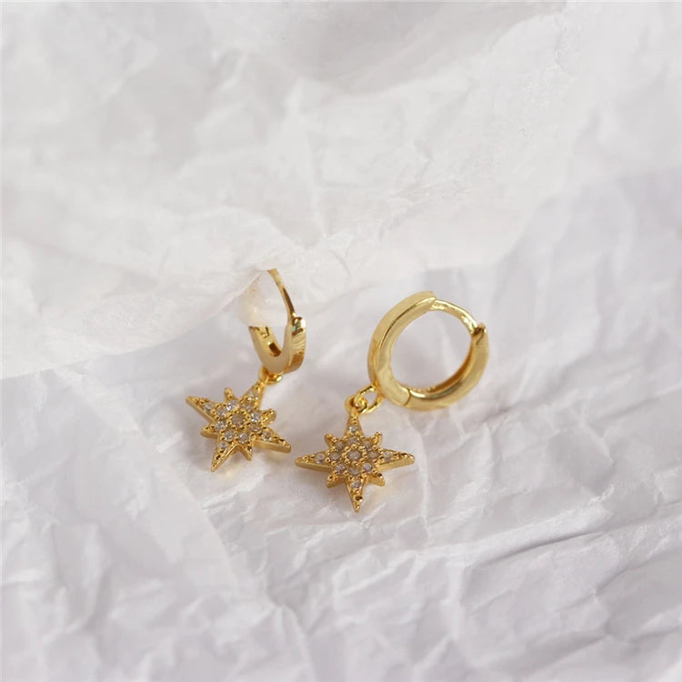 Minimalist Jewelry Online Style Custom Zircon Stone Women Silver Drop Thick Hoop Earrings