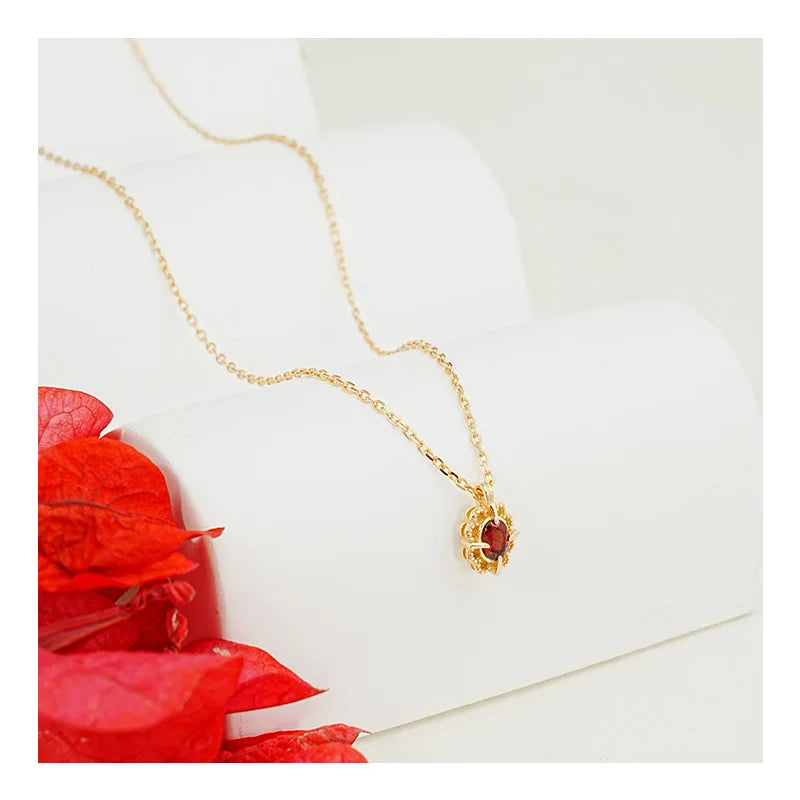Free Video and Picture Natural Garnet Frame Cutout Lace Necklace S925 Silver Gold Plated