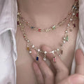 Mermaid Princess~Colorful Square Crystal Butterfly Pendant Clavicle Chain Necklaces for Women Jewelry