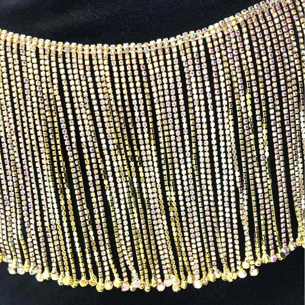 S252 Wholesale Fashion Diamante Rhinestone Cup Chain Crystal Rhinestone Fringe Tassel Chain Trim Decoration Motif Rhinestones
