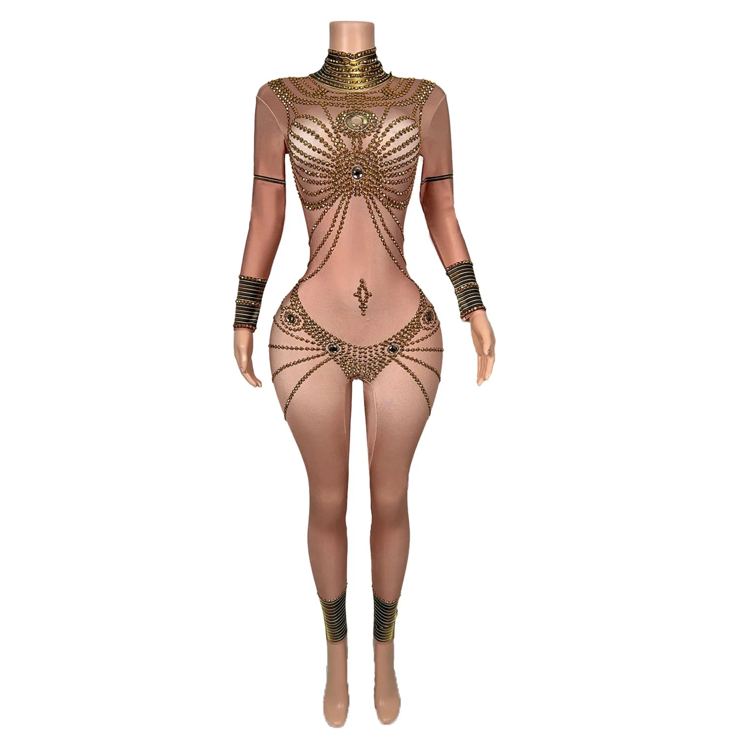Sexy Egyptian Pharaoh Cleopatra Cosplay Costume Drag Queen Rhinestone Jumpsuit Dancer Leotard Women Club Party Bodycon Rompers