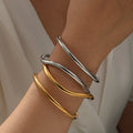 Hypoallergenic Stainless Steel Open Bracelet  Irregular Shape Waterproof Design Two Layered Cuff Bangles Hand Polishing Jewelry