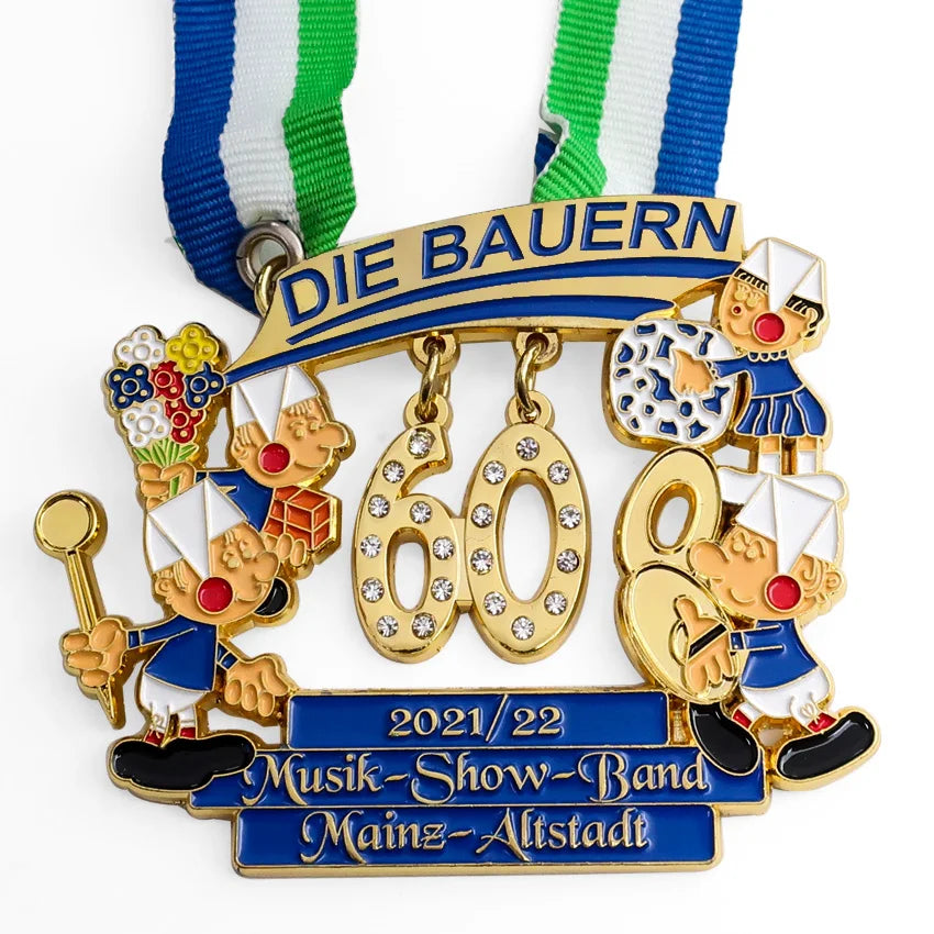 Custom Metal Enamel Personalizada Holiday Decor Fiesta Medals Metal Ribbon Medal to Engrave