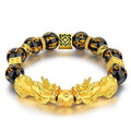 Chinese Lucky Bracelets Gold Plated Beads Feng Shui Black Obsidian Wealth Bracelet