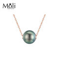 Women Fine Jewelry Choker Necklace Single Round 9-10mm Natural Black Seawater Tahiti Pearls