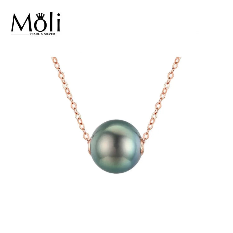 Women Fine Jewelry Choker Necklace Single Round 9-10mm Natural Black Seawater Tahiti Pearls