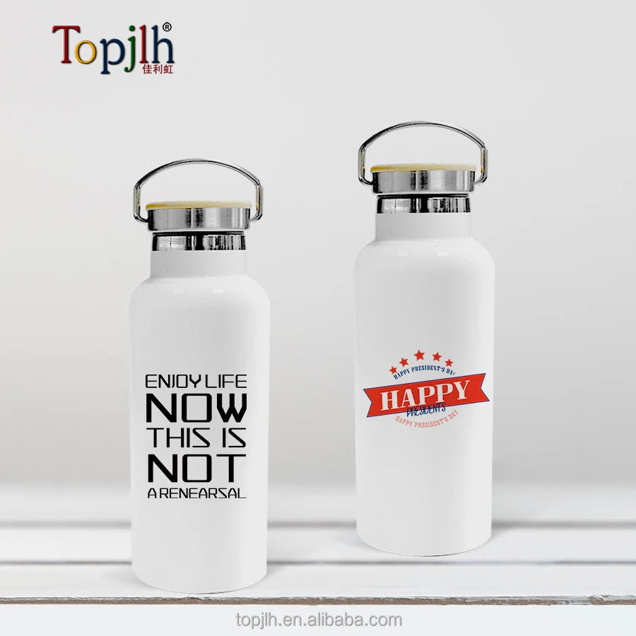 Sublimation Blanks Vacuum Bottle Double Walled 600ML Insulated Stainless Steel Water Bottle With Bamboo Lid Custom Logo Bottle