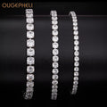 OUGEPHELI Hip Hop Single Row Gold Plated Round Tennis Chain Bracelet Micro Dense Square Cubic Zirconia 3/4/5mm CZ  Punk Bracelet
