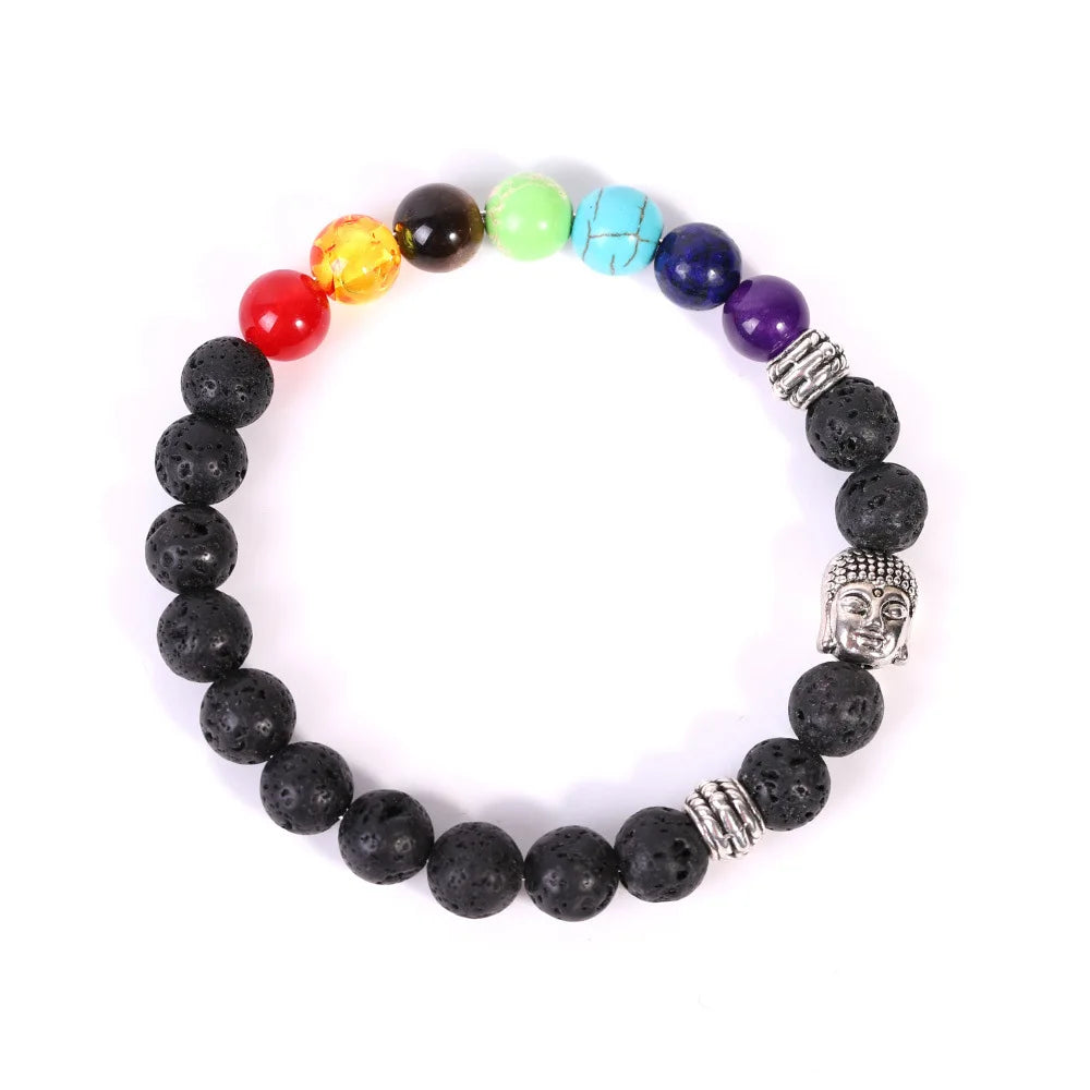 Fashion Buddha Beaded Bracelet Natural Tiger Eye Black Lava Stone Bracelet&Bangles Women Men Yoga Prayer Stretch Pulsera Jewelry