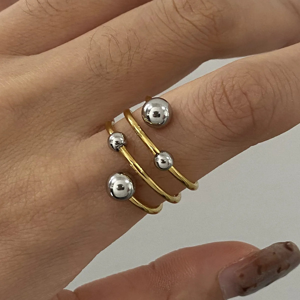 New Trendy 18K Gold Plated Stainless Steel Ring Jewelry Two Tone Smooth Wave Rings