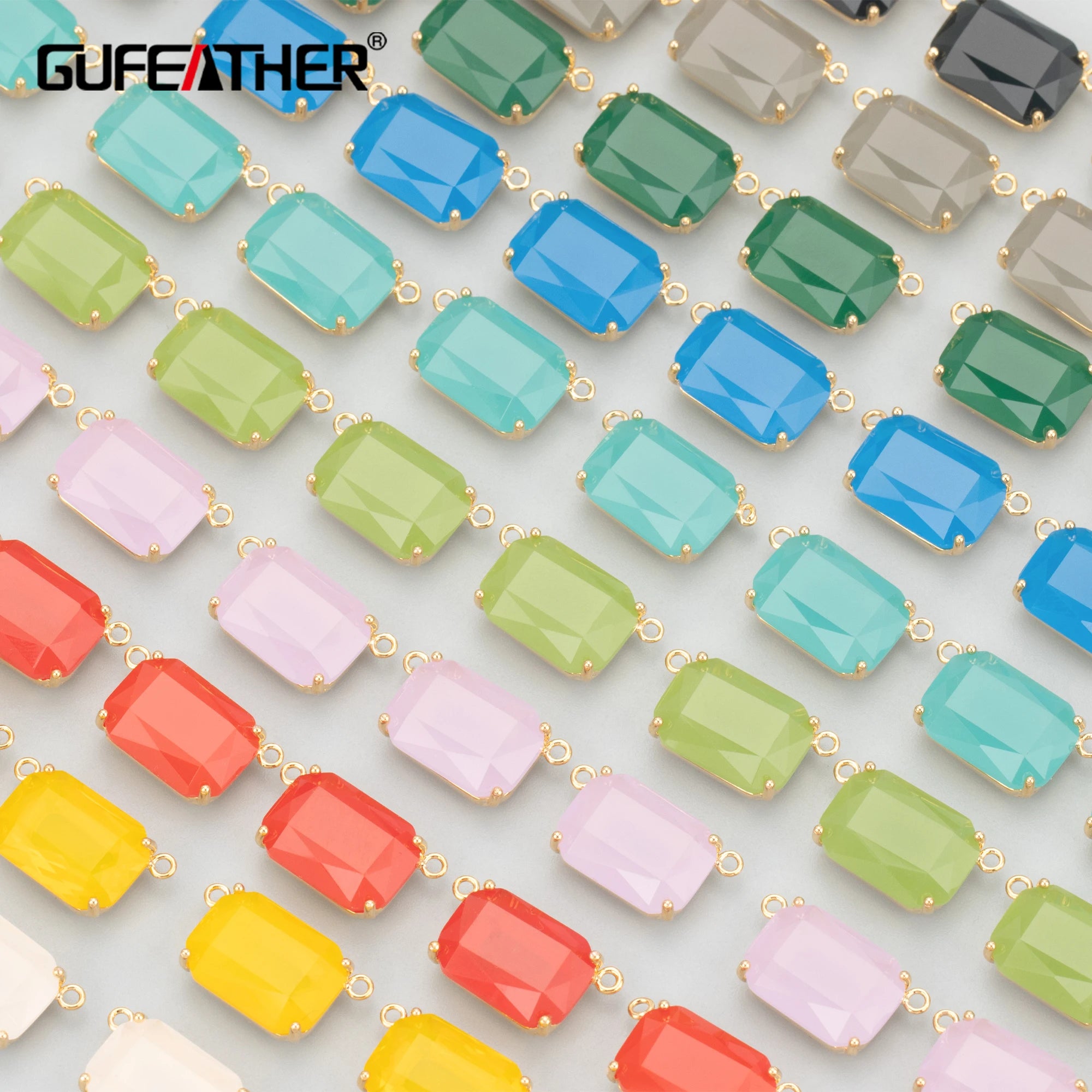 MB08 High Quality GUFEATHER Brand Nickel Free 18k Gold Plated Copper Glass Charms Square DIY Pendants Jewelry Making 6pcs/lot