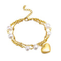 New Arrival Double Layer Chain Bracelets Stainless Steel Gold Plated Fashion Women Accessories Heart Charms Pearl Bracelet