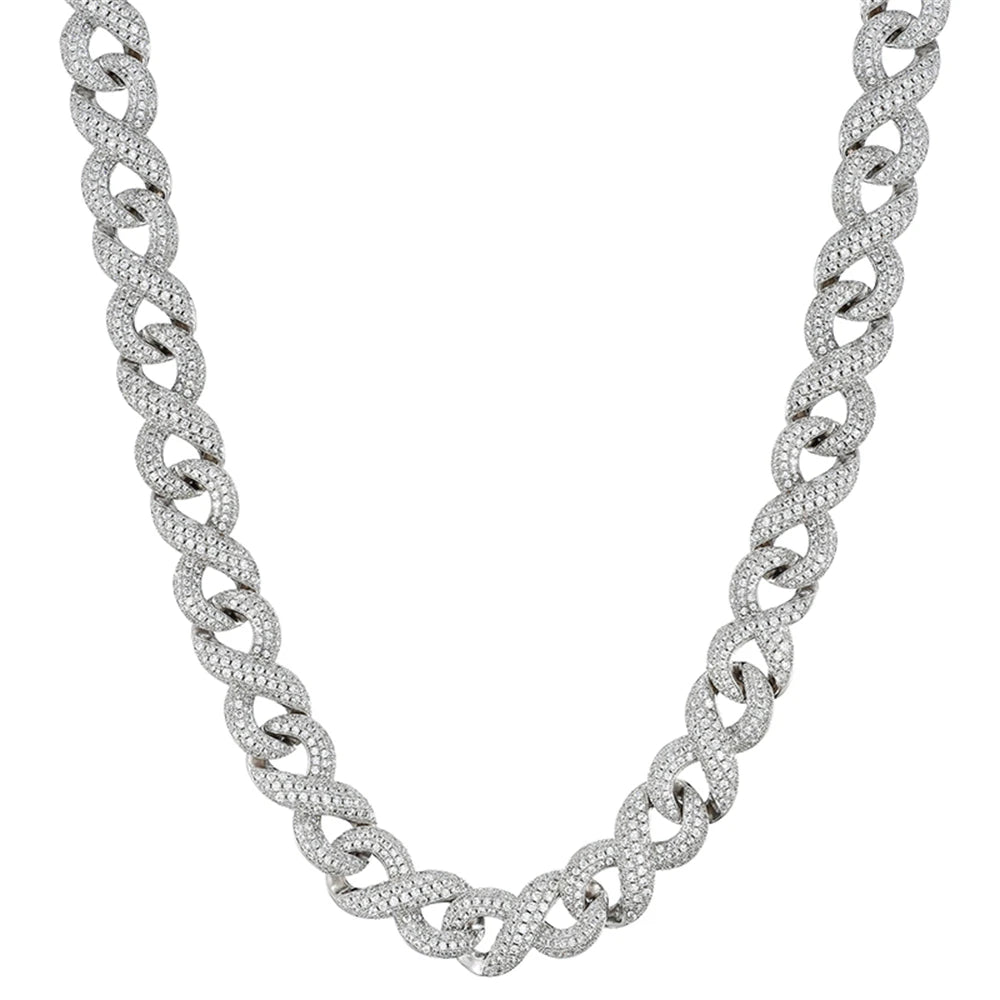 Hot-sale 16mm Infinite Diamond Chian Women Men Rapper Jewelry Iced Out Silver 18K Gold Brass Zircon Link Chain Necklace