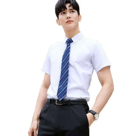 Basic Twill Fabric Office Wear Formal Uniform Shirt for Summer Single Button Turn Collar Short Sleeve Breathable Anti-Wrinkle