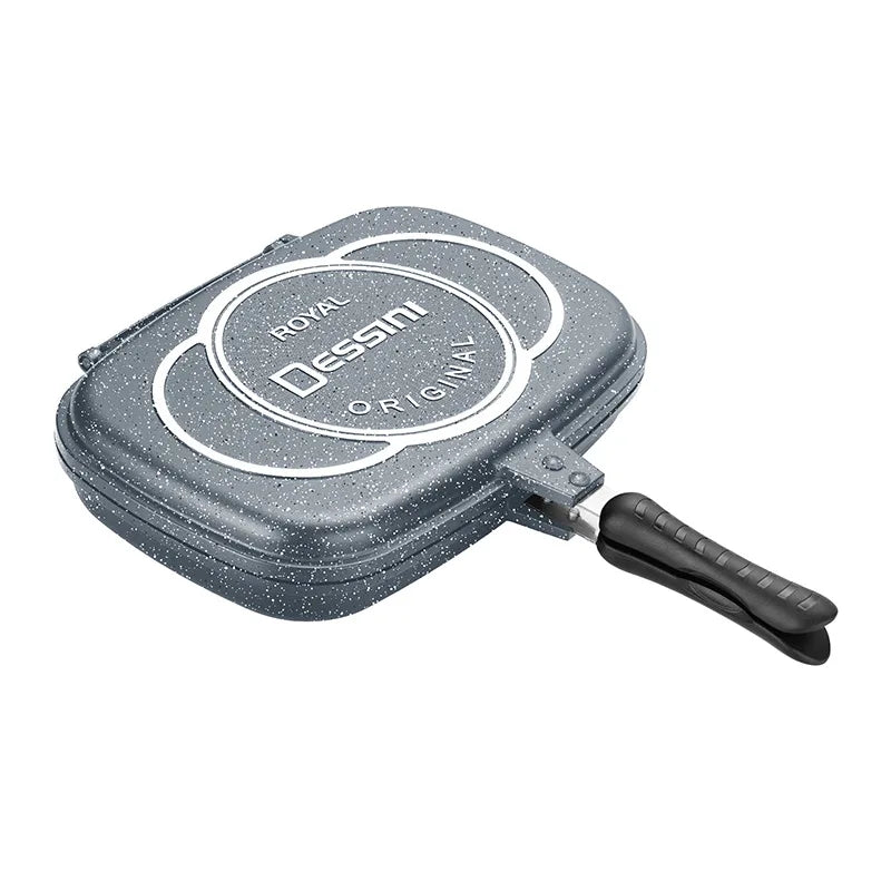 Dessini's 36cm Aluminum Double Grill Pan with Non-Stick Ceramic Interior Eco-Friendly Design Granite Exterior