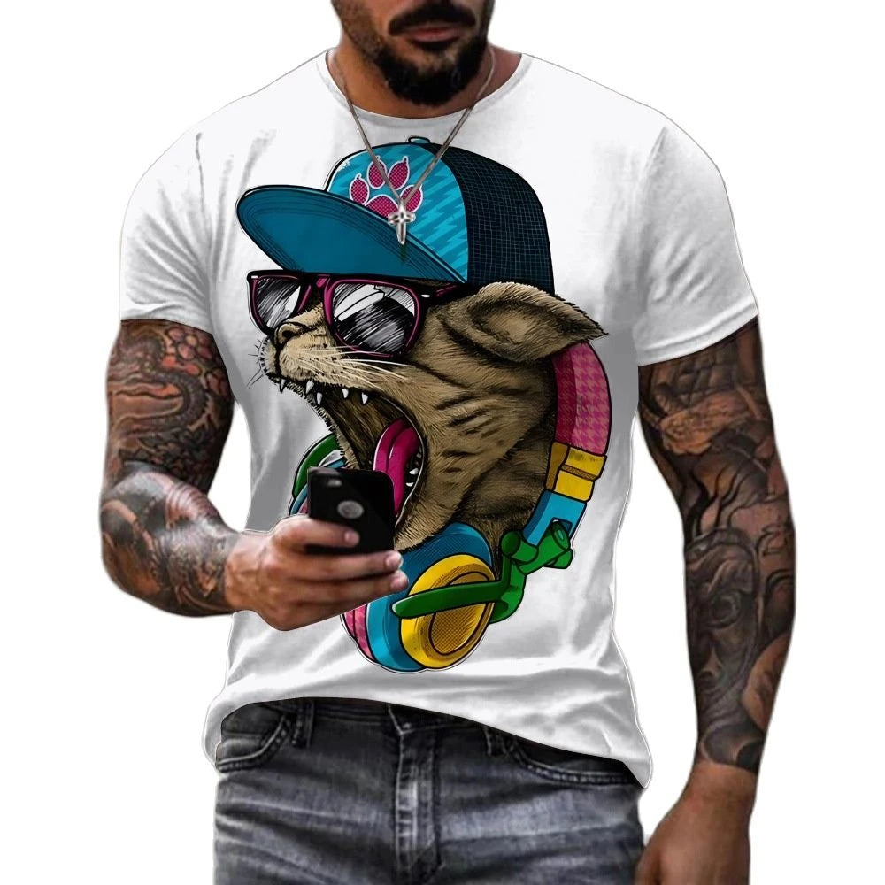 Fitspi Funny Animal Printed T Shirt Men Hip Hop Style Oversized Short Sleeve Street Harajuku O-neck Pullover Casual Tops 6XL