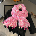 New Fancy Summer Bright Color Pink Flower Pattern Beach Wear Wraps Shawls Women Soft Viscose Cotton Floral Printed Scarves