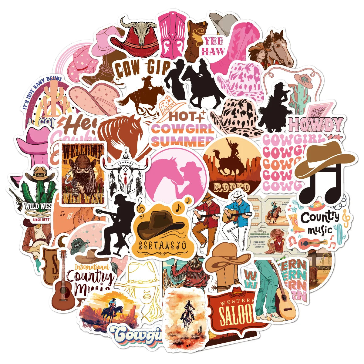 50PCS Cowboy Waterproof Adhesive Label Logo Die Cut Vinyl Stickers Luggage Graffiti Stickers Cartoon Die Cut Sticker
