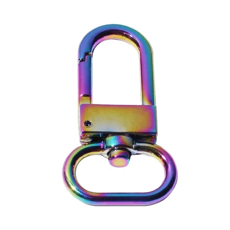 Wholesale Luxury Pet Dog Buckle Accessory Rainbow Plated Keychain Small Hook Waterproof Wallet Ring Snap Clip Lobster Safe
