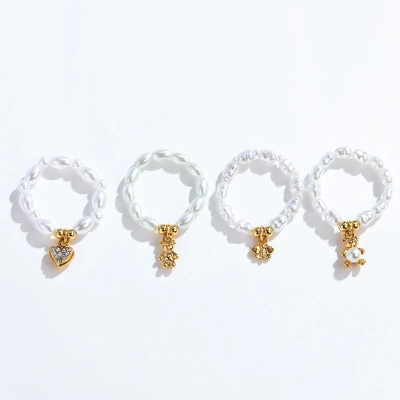 Personality Niche Design Camera Lens Case Pea Bear Pearl Ring Set Butterfly Alloy Rings for Women