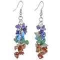 Handmade Gemstone Chip Dangle Earrings Bohemian Crystal Chip Amethyst Earrings Chakra Healing Jewelry for Women Girls