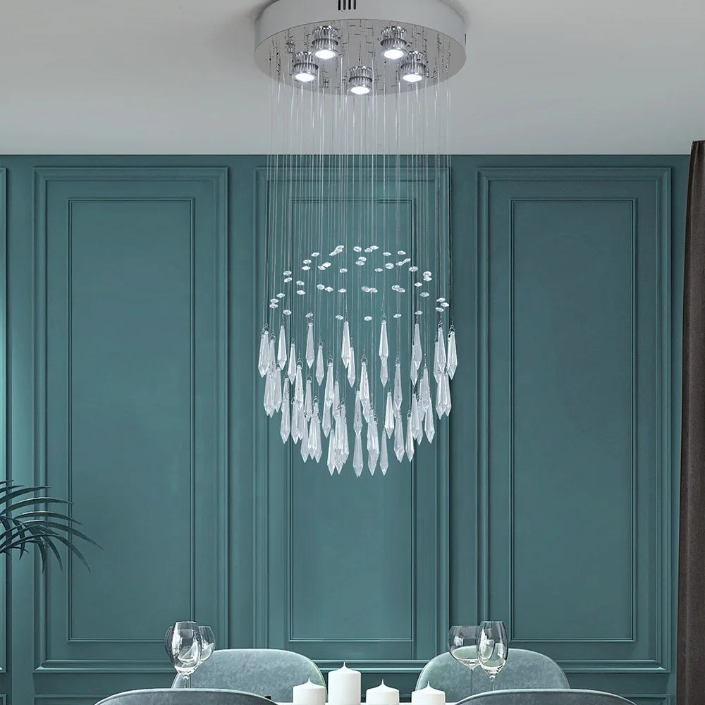 Duplex Living Room Chandelier Villa Rotating Hollow Lustre Circular Staircase Crystal Lamp