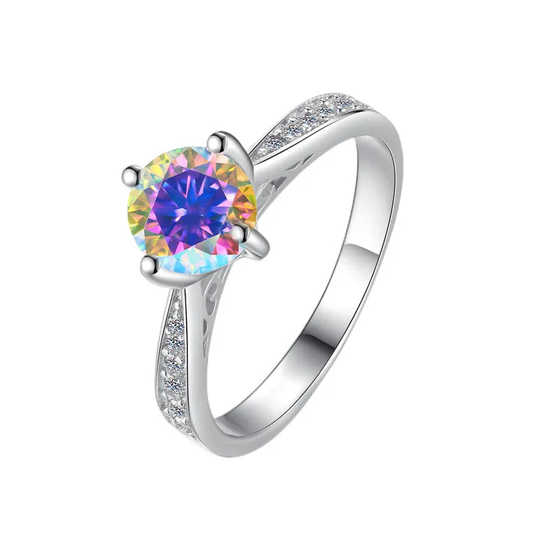 S925 Sterling Silver 1 Carat Moissanite Engagement Ring D VVS1 Wedding Band Women's Mossanite Rings