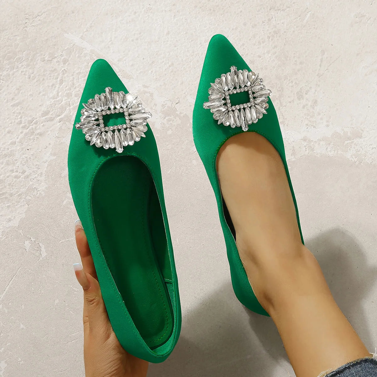 Mary Jane Women's Shoes Flat Shoes Shallow Mouth Women's Pointed Toe Rhinestone square Buckle New Suede Slip-on Shoes