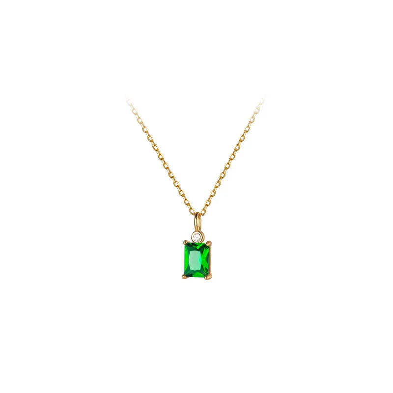 INS 925 Silver Necklaces square Rectangular Green Cubic Zircon Gold Plated Necklace for Women Christmas Gifts