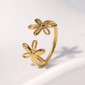 2026 New Jewelry Popular Hollow Out Sweet Flowers Open Adjustable Gold Plating Stainless Steel Ring