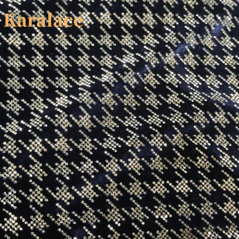 2025 Custom Houndstooth 4 Way Stretch Fabric With Copper Gold Rhinestones