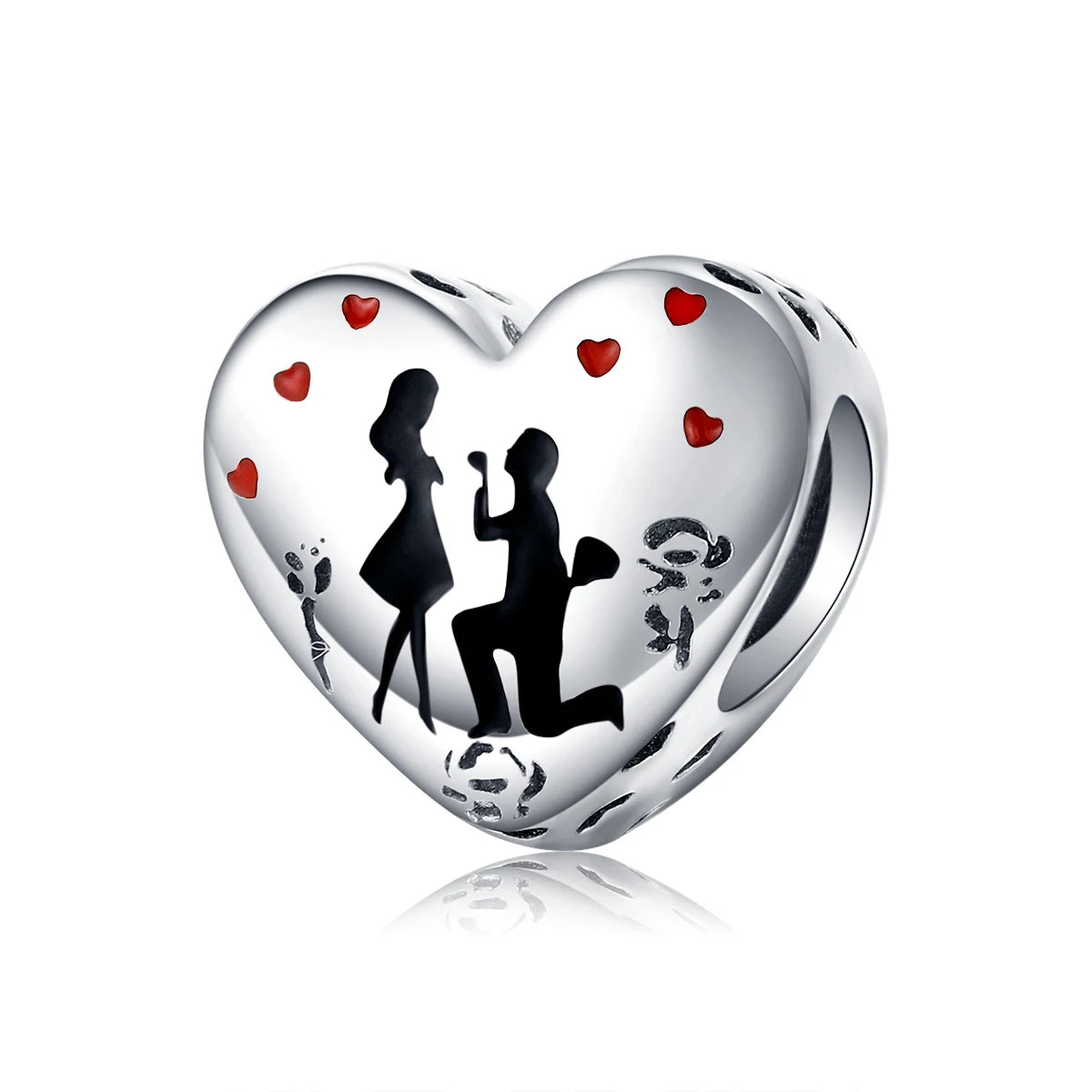 Factory 925 Sterling Silver Propose Marriage Heart Beads Charms Fit Original Bracelet Necklace Jewelry Gift SCC1403