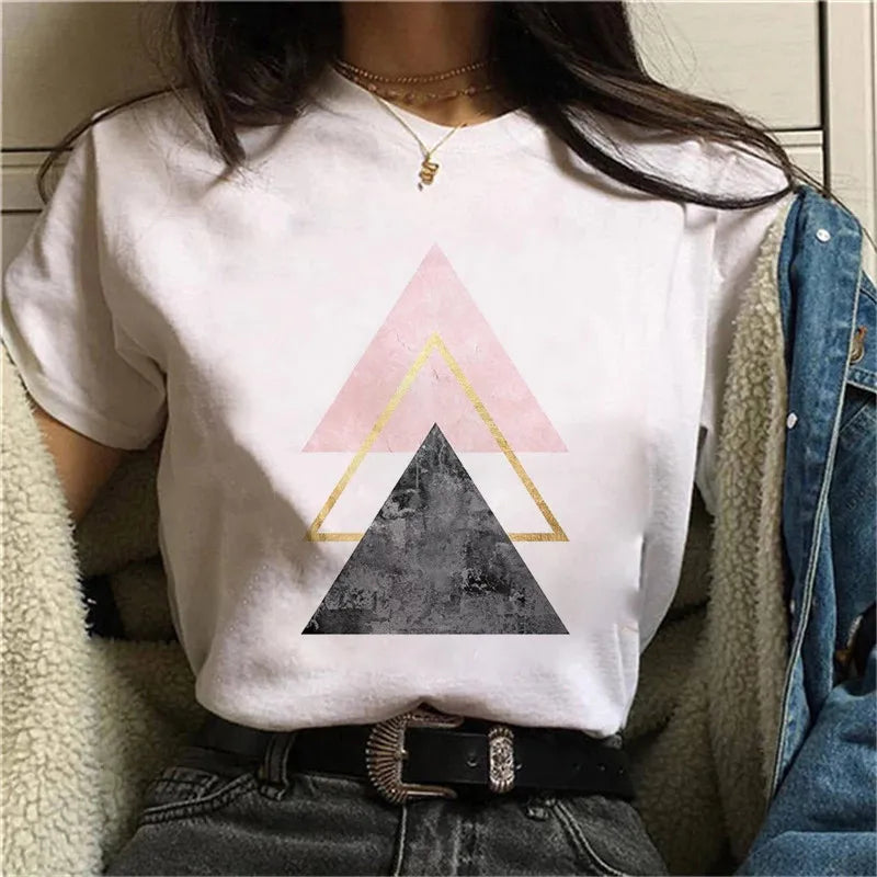 Vintage Geometric Design T-shirt Printed Vest Graphic Print Tank Top Women's Sleeveless Crew Neck Casual Top