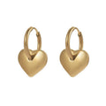 New Trendy Heart-shaped 18K Gold Plated Stainless Steel Pendant Hoop Earrings for Women Wedding Gift