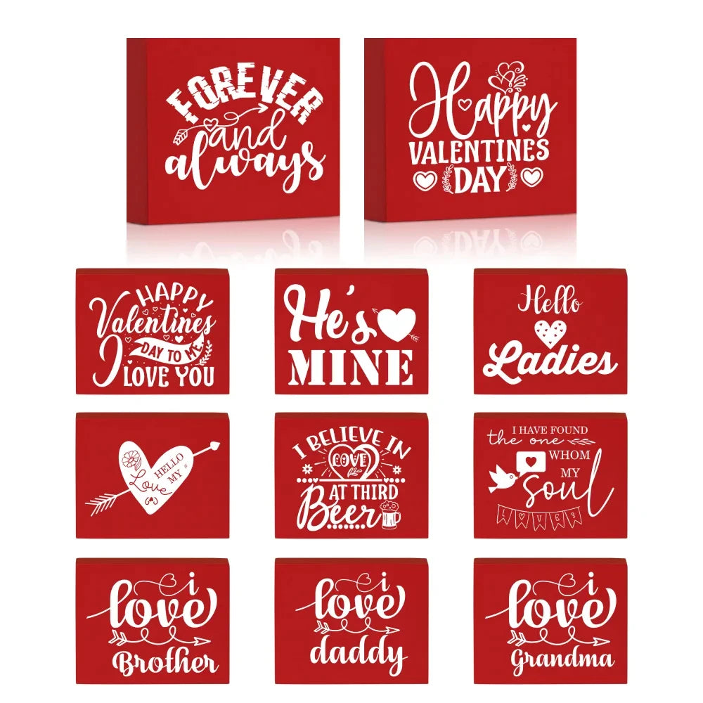 Putuo Decor Friendship Valentine's Day Red Wooden Box Sign Lover Gift Desk Decor Wooden Ornament Sign