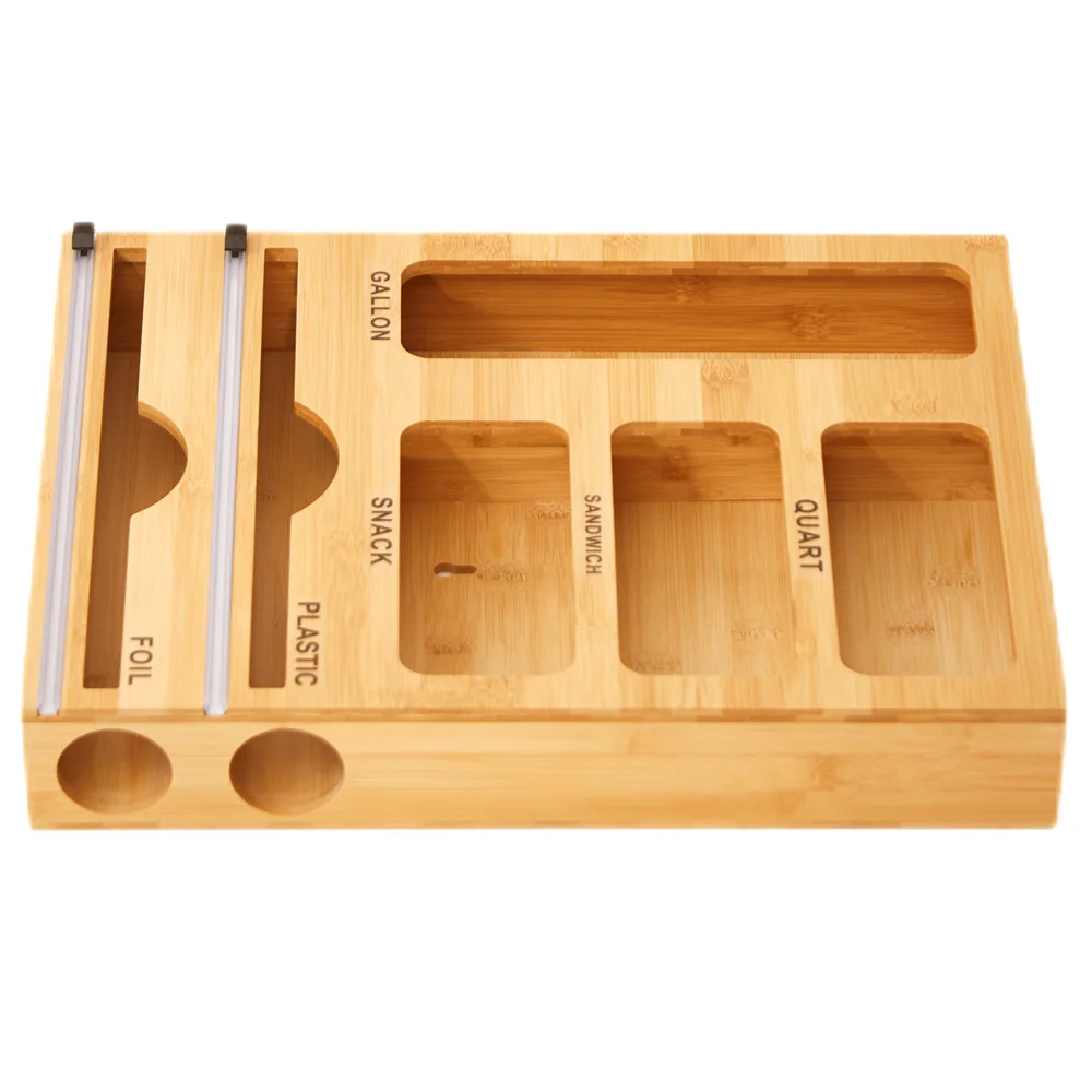 Premium Wood Drawer Organizer for Food Storage or Bamboo Ziplock Bag Storage Organizer for Kitchen Drawer