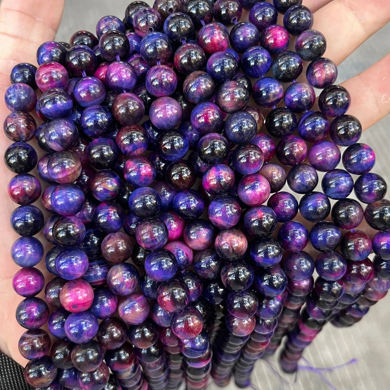 Wholesale Colorful Galaxy Tiger Eye Loose Beads 6mm 8mm 10mm Natural Real Stone Beads for Jewelry Making