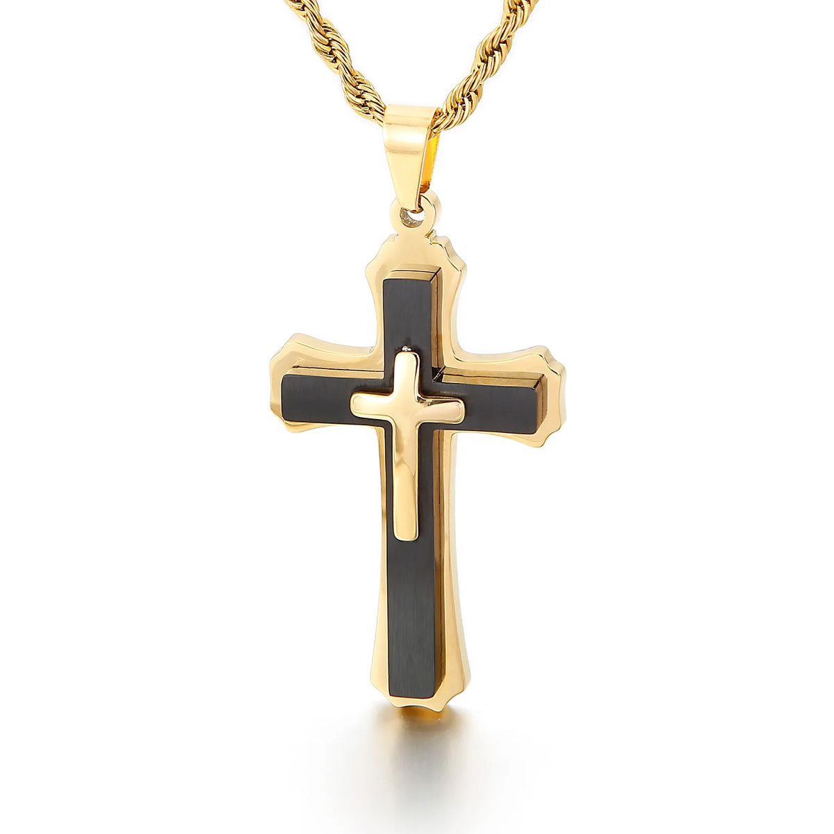 KALEN Hiphop Stainless Steel Stacked Cross Pendant Necklace Men Jewelry